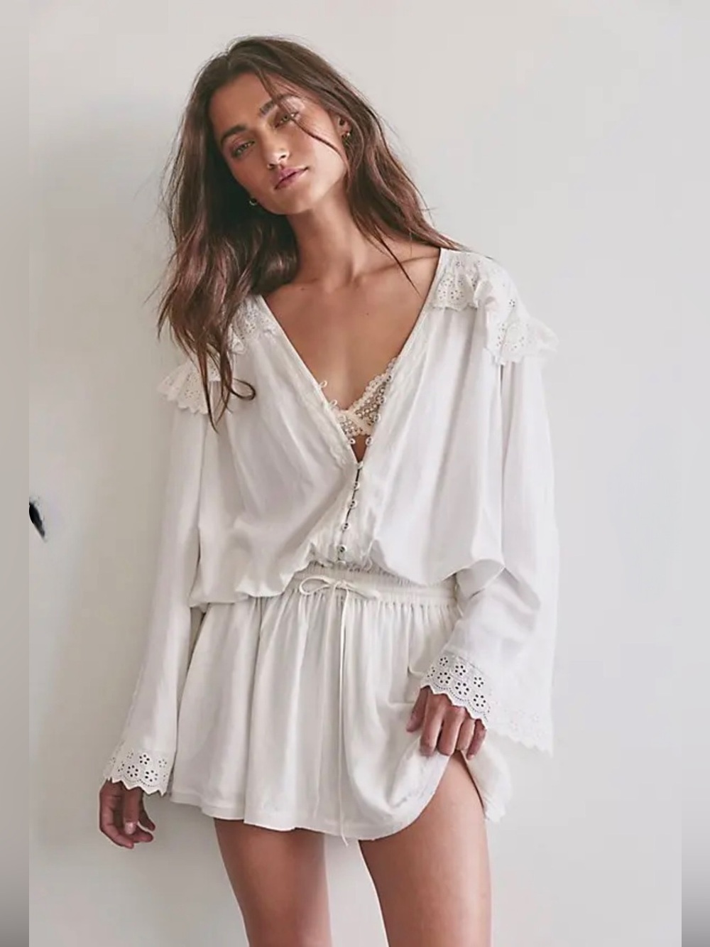 NWT Free People Happy All The Time Mini Dress in Clean Ivory Size S